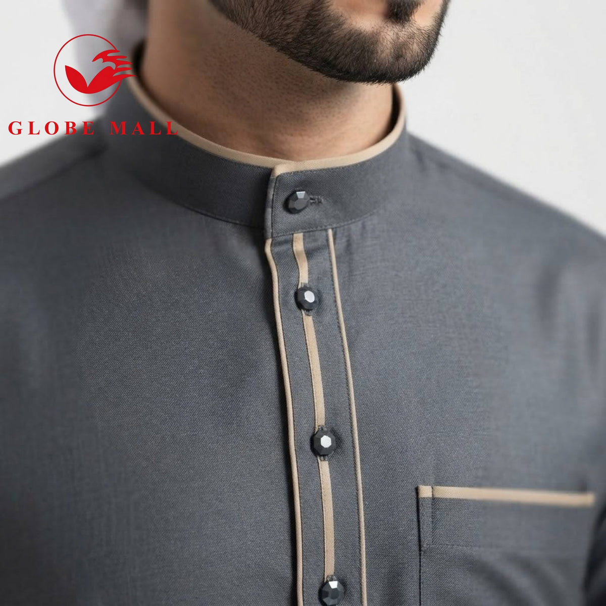 Men’s Contrast-Trim Classic Jubah Thobe