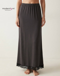 Women's Elastic Waist Long Petticoat Half Slip with Lace Trim