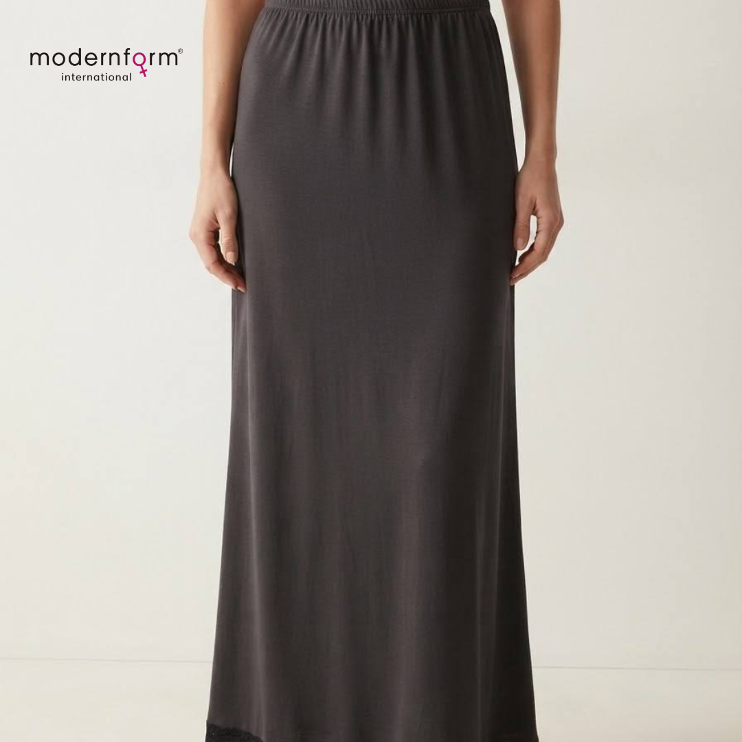 Women's Elastic Waist Long Petticoat Half Slip with Lace Trim
