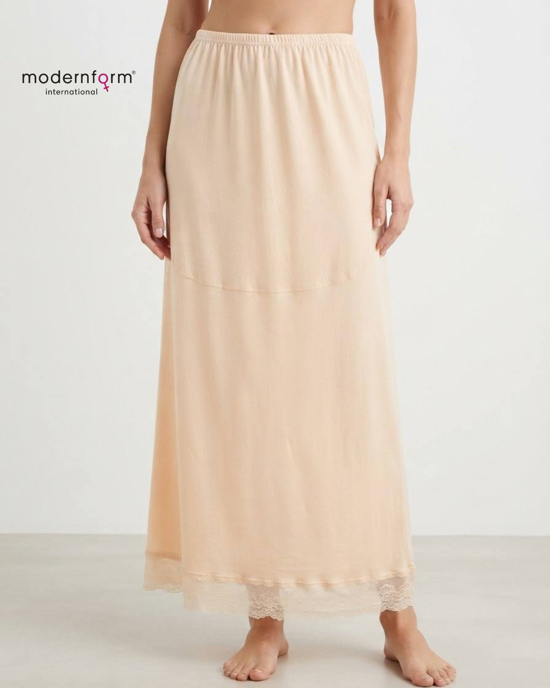 Women's Elastic Waist Long Petticoat Half Slip with Lace Trim