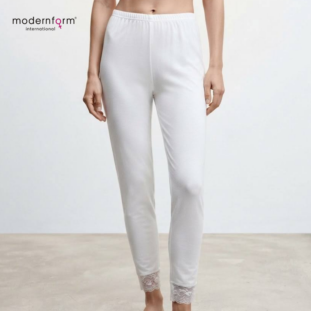 Women's Elastic Waist Full-Length Inner Pants / Leggings with Lace Trim