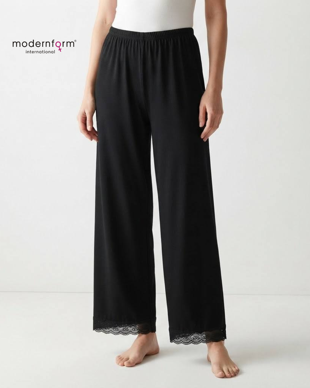 Women's Elastic Waist Full-Length Inner Pants / Leggings with Lace Trim