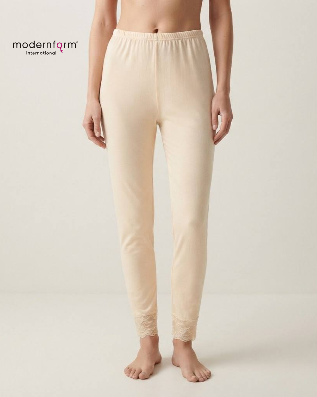 Women's Elastic Waist Full-Length Inner Pants / Leggings with Lace Trim