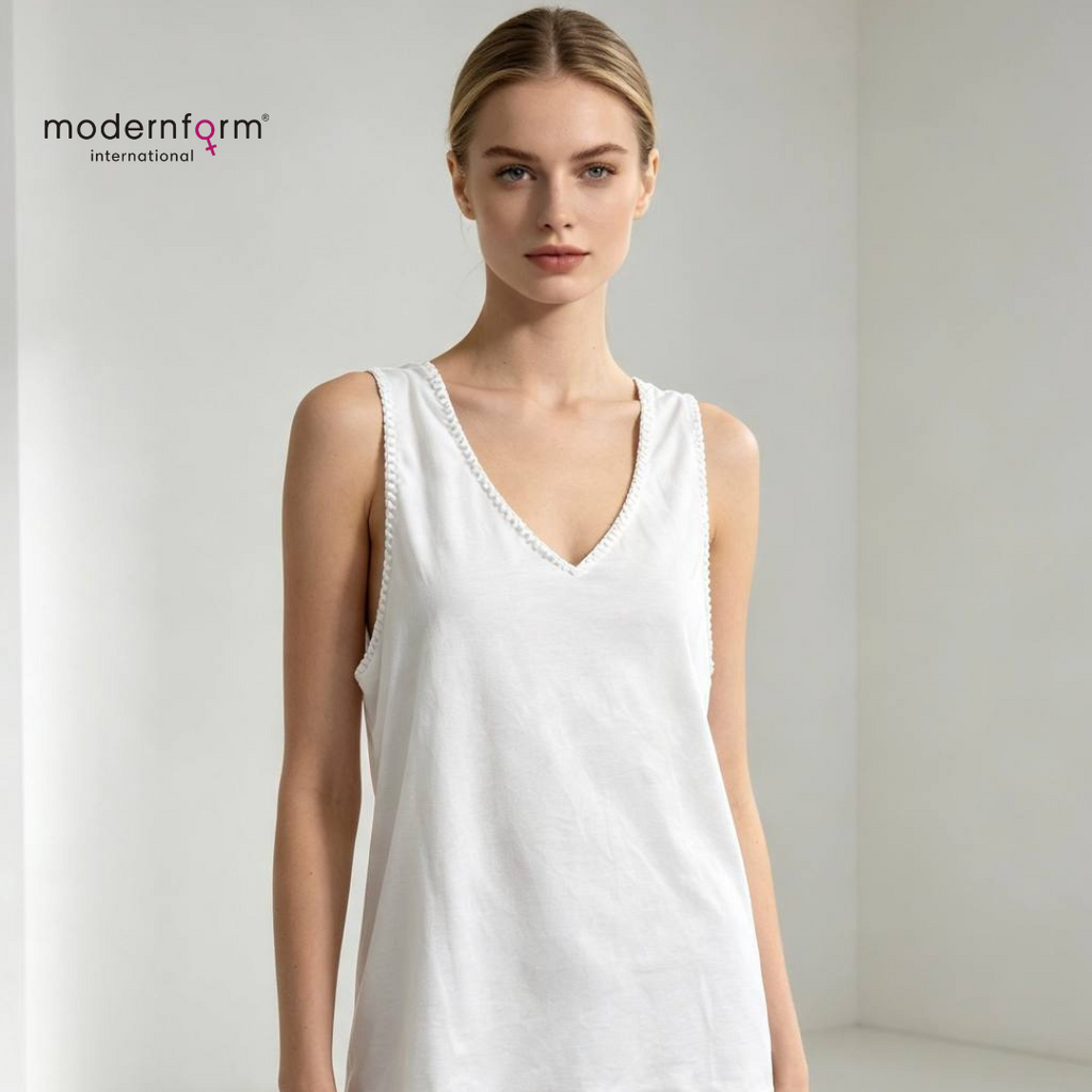 Women's V-Neck Sleeveless Tank Top Innerwear with Lace Trim