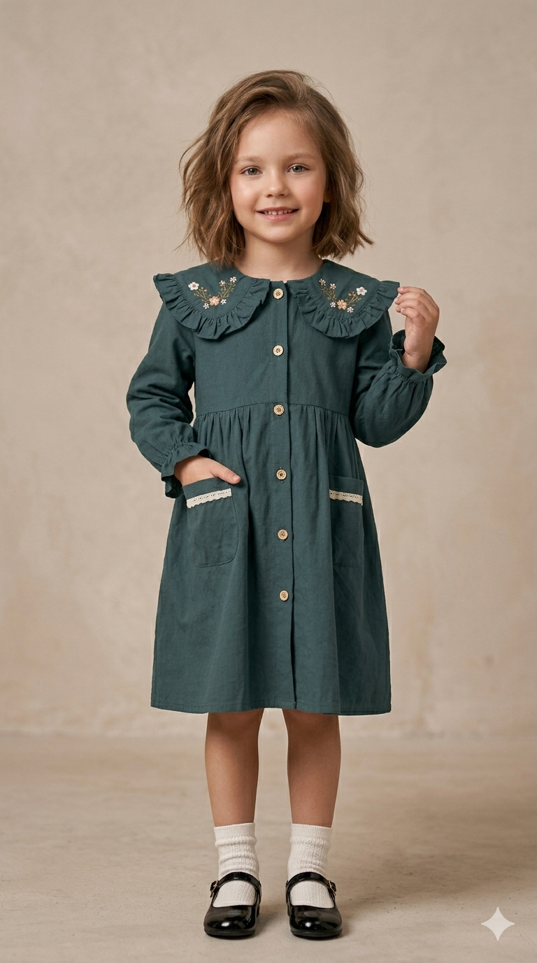 Vintage Scalloped Peter Pan Shirt Dress