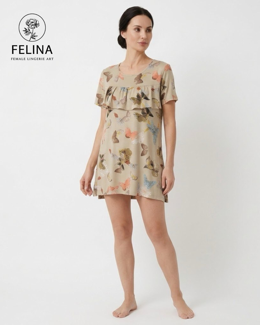 Women's Butterfly Print Ruffle Nightdress