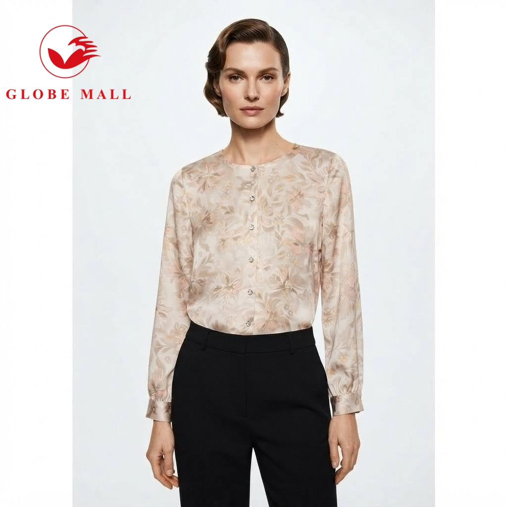 Globemall Ladies Soft Floral Button-Front Long Sleeve Muslimah Blouse