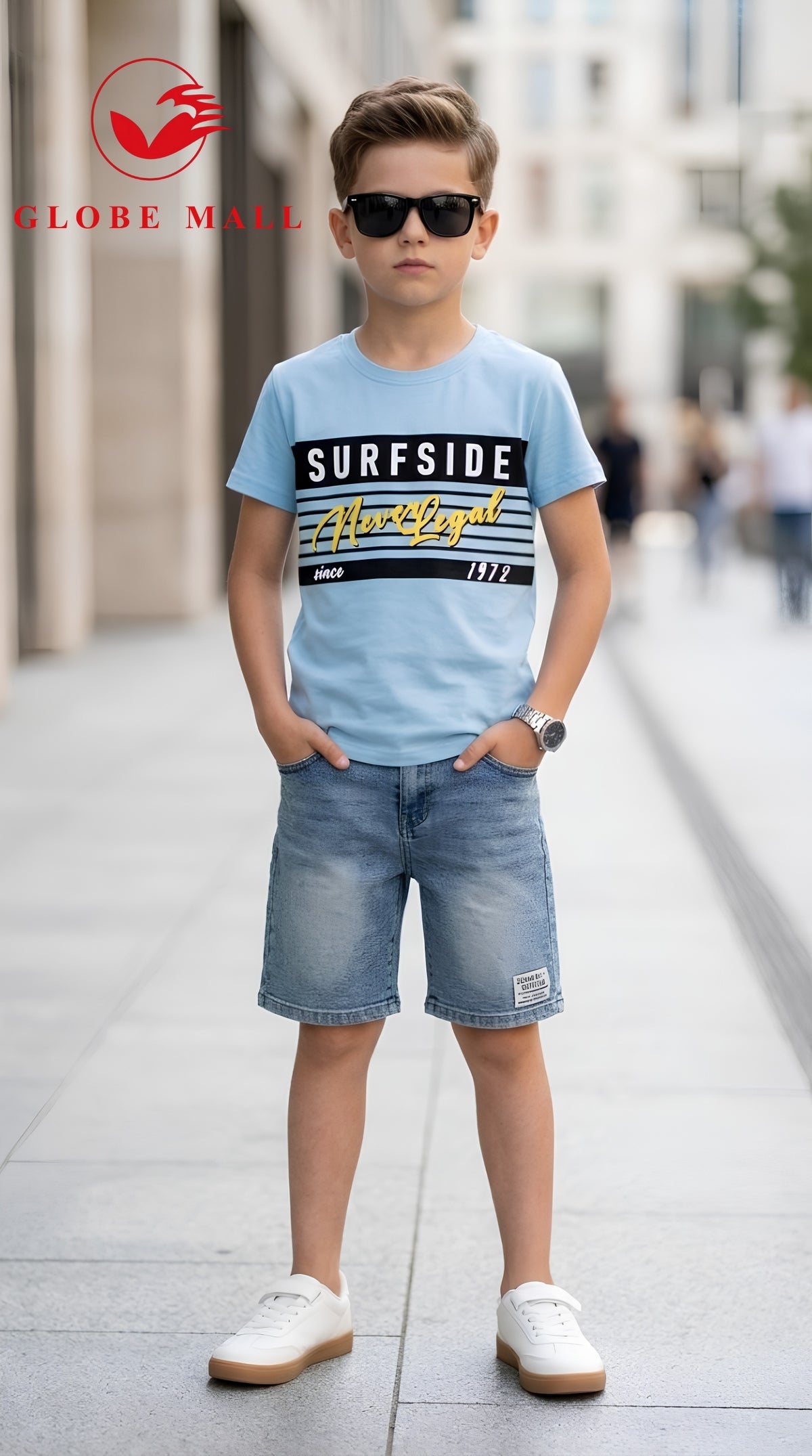 Surfside Boulevard Tee & Denim Shorts Set