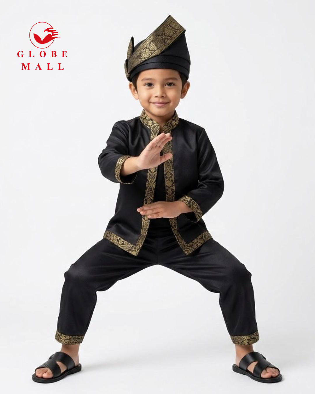 Kids Traditional Baju Layang Set with Songket Trim