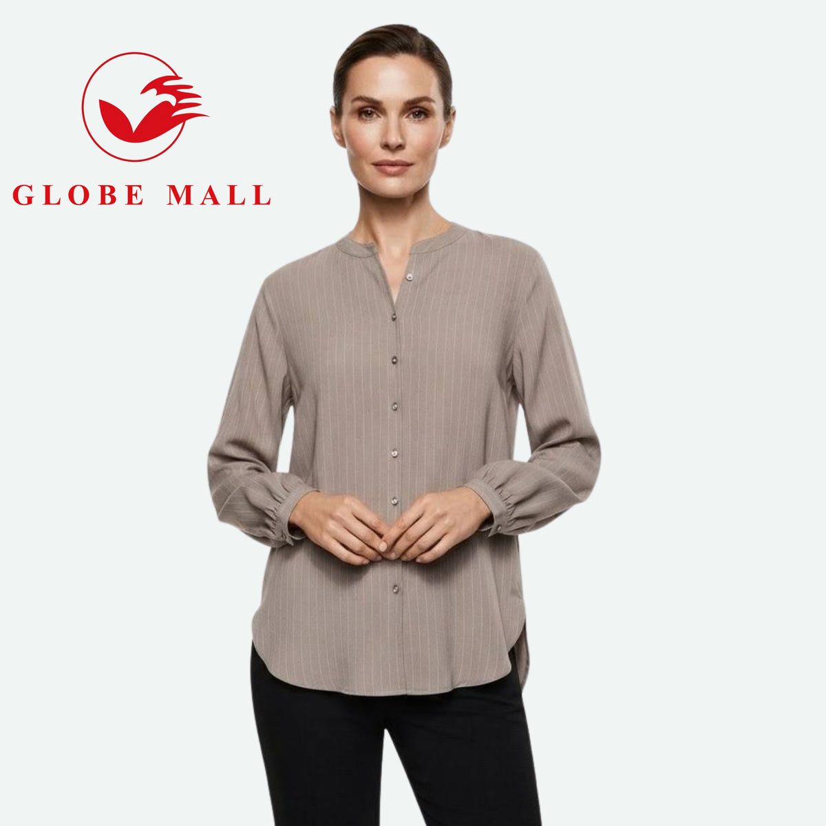 Ladies Striped V-Neck Long Sleeve Muslimah Blouse