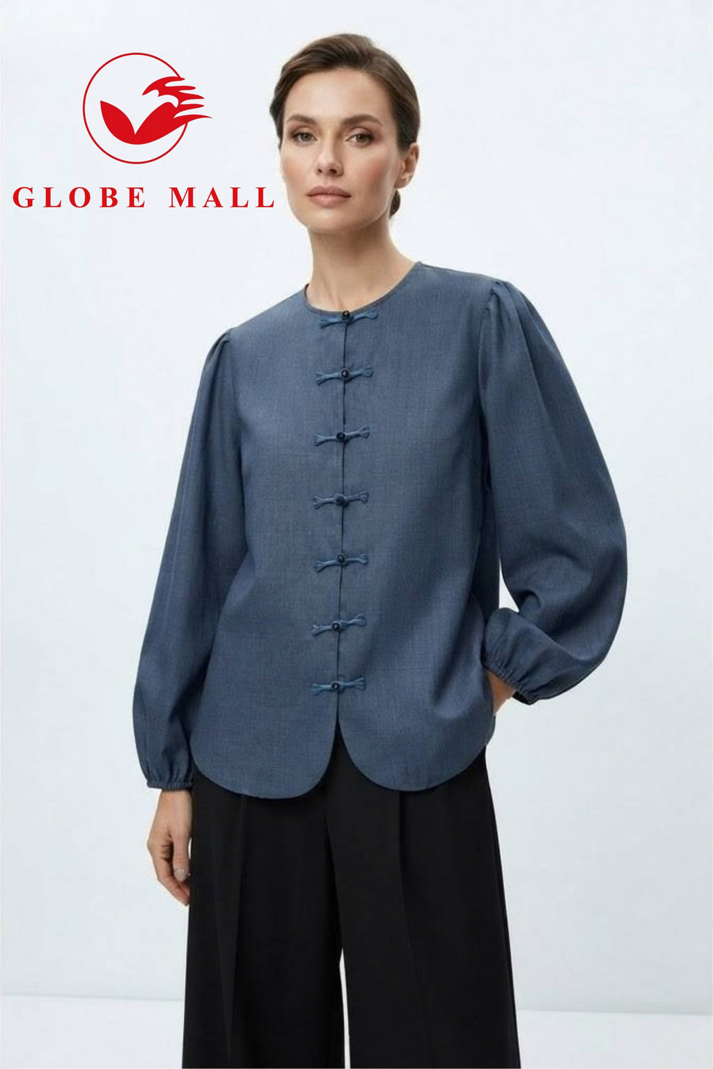 Oriental Button Long Sleeve Muslimah Blouse
