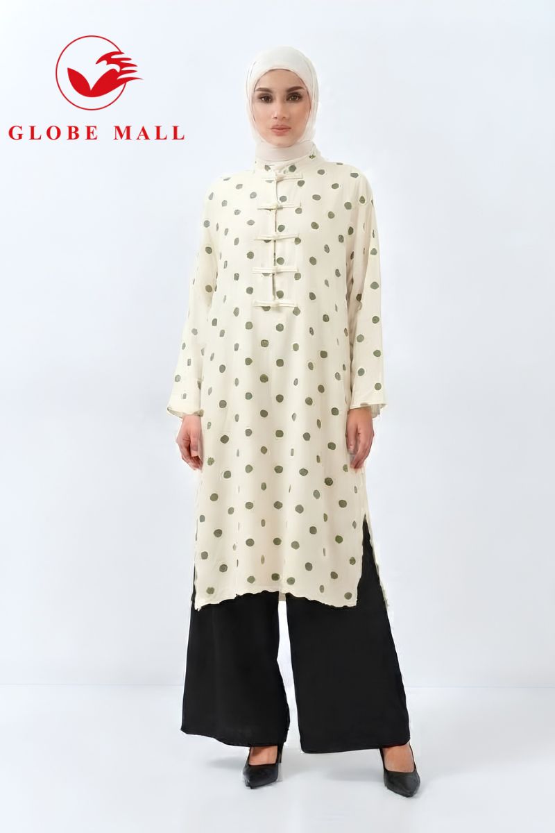 Ladies Polka Dot Longline Muslimah Blouse