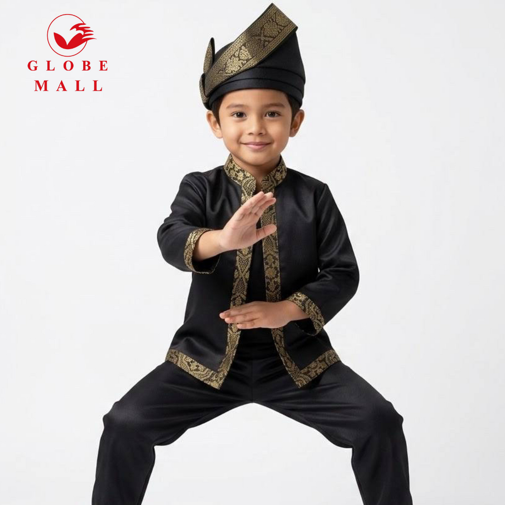 Kids Traditional Baju Layang Set with Songket Trim