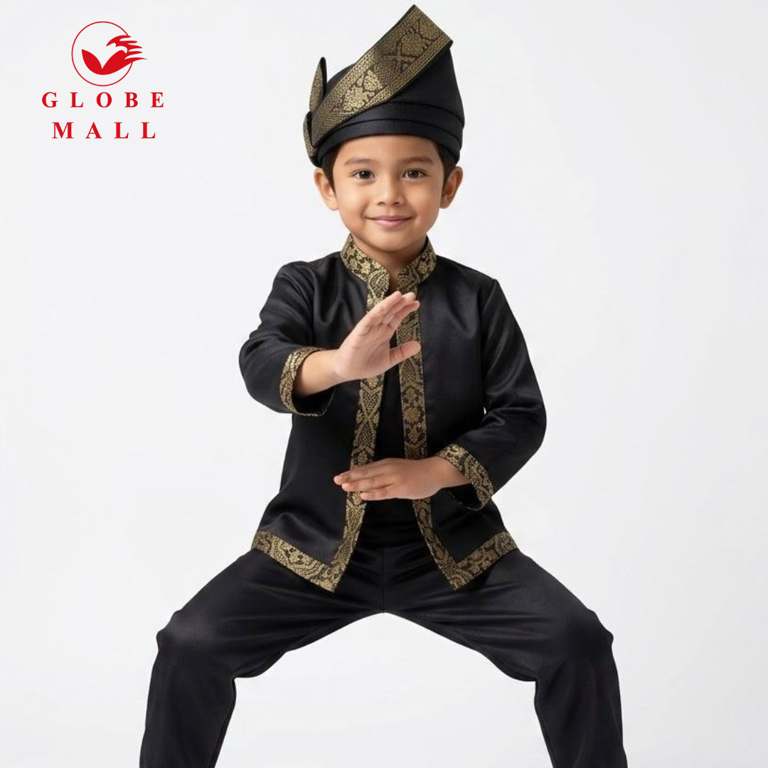 Kids Traditional Baju Layang Set with Songket Trim
