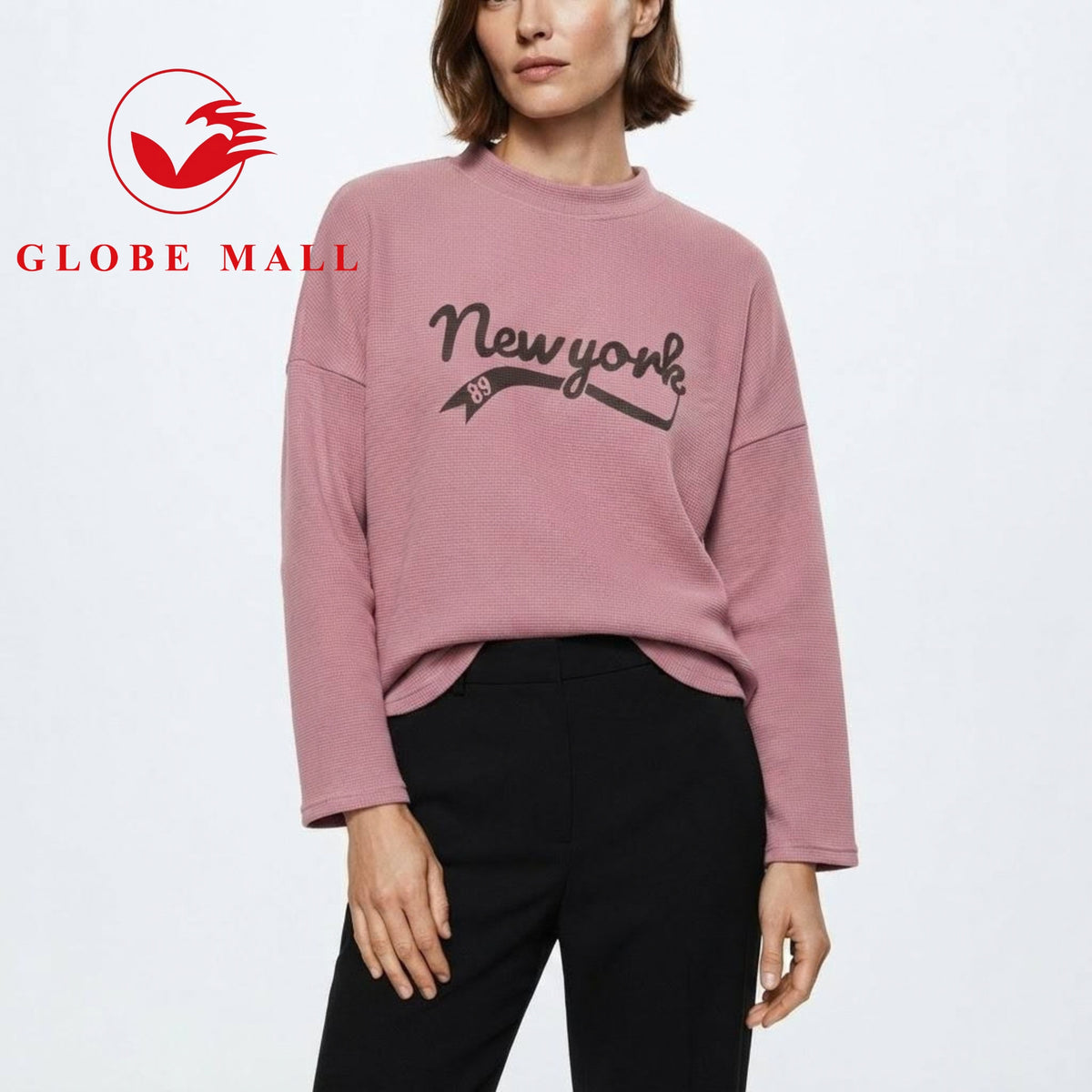 Women’s Graphic Long Sleeve Waffle-Knit Blouse