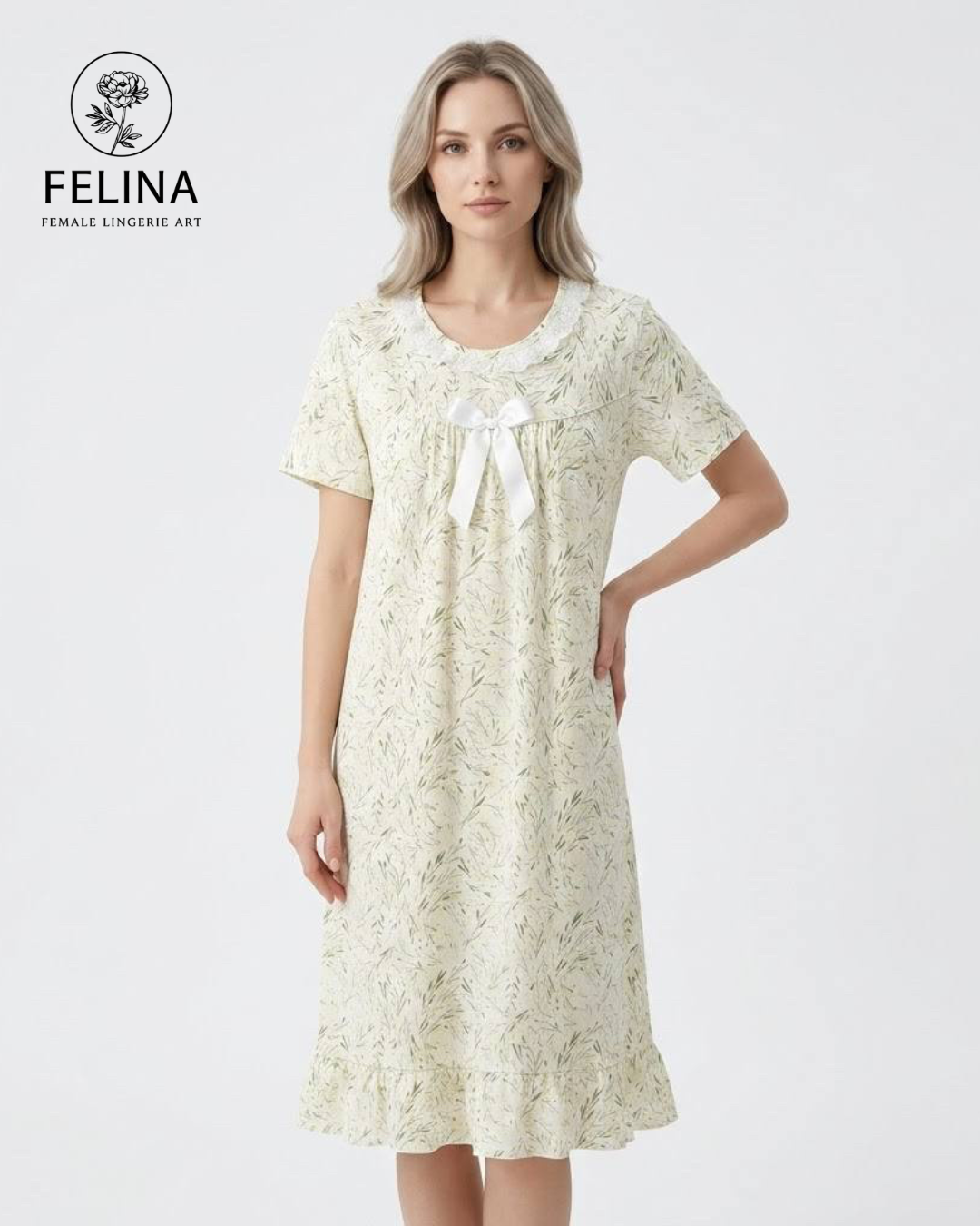 Women's Ribbon Lace Floral Print Nightdress