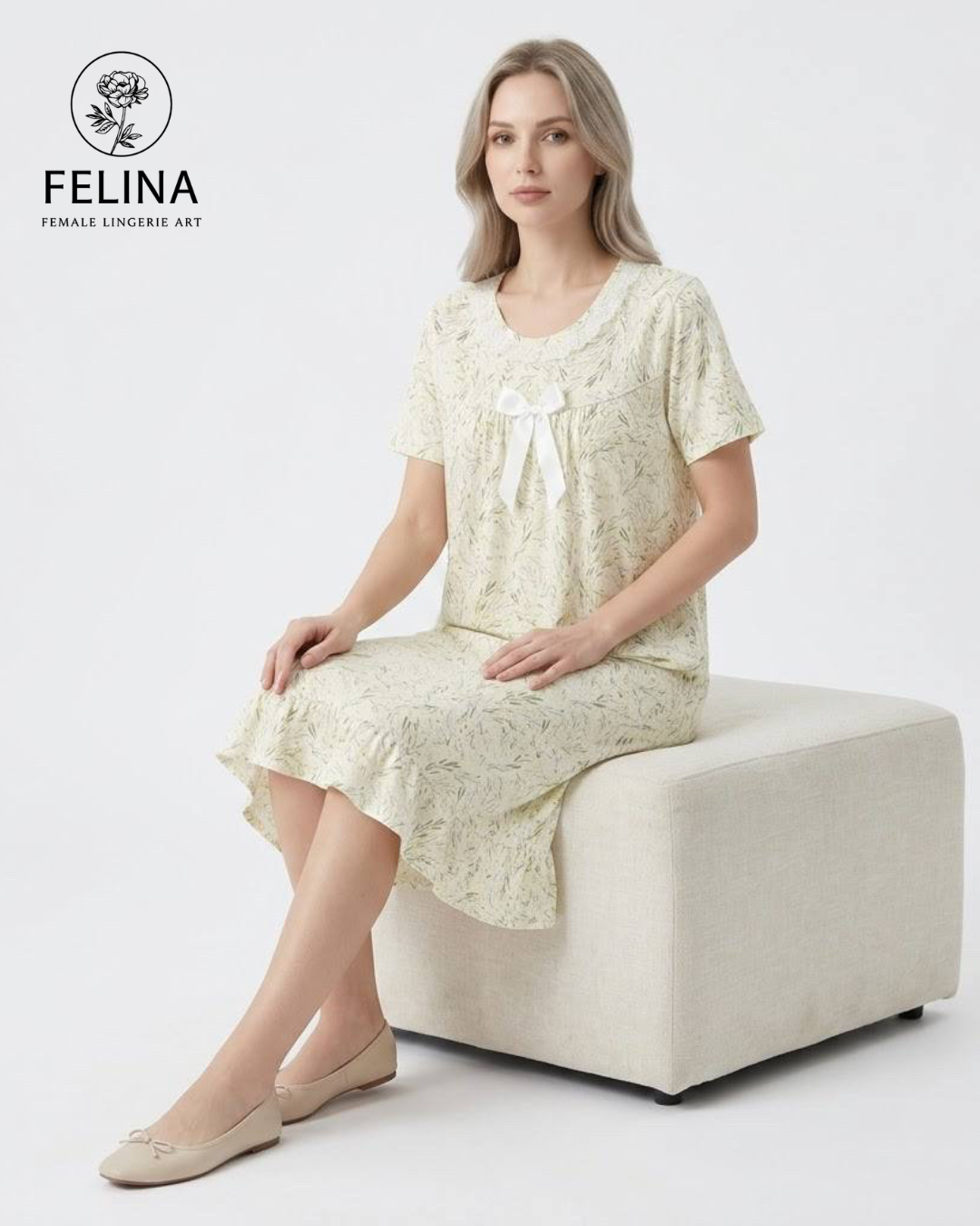 Women's Ribbon Lace Floral Print Nightdress