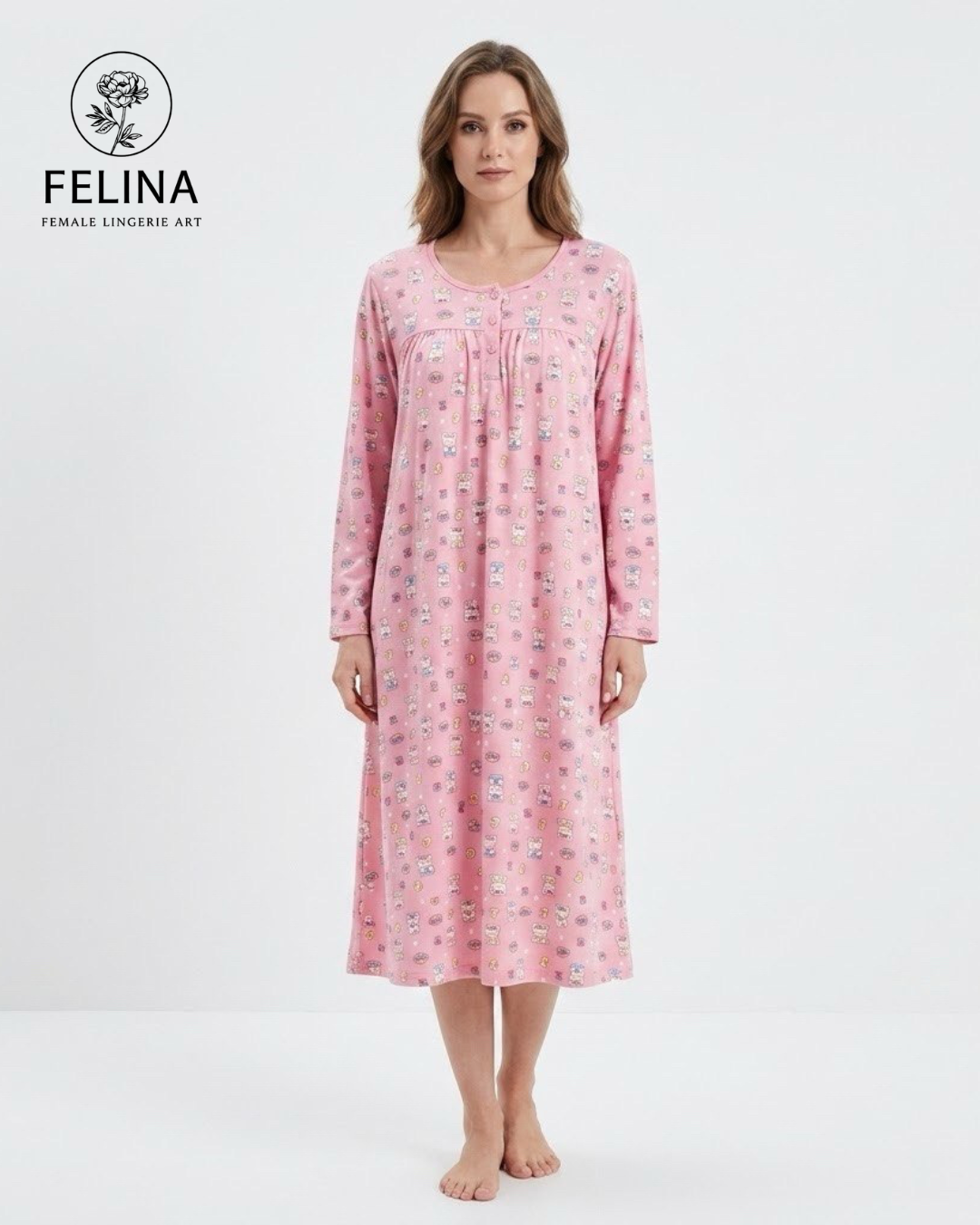 Women's Long Sleeve Printed Nightdress