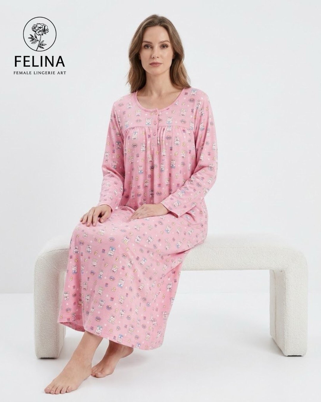 Women's Long Sleeve Printed Nightdress