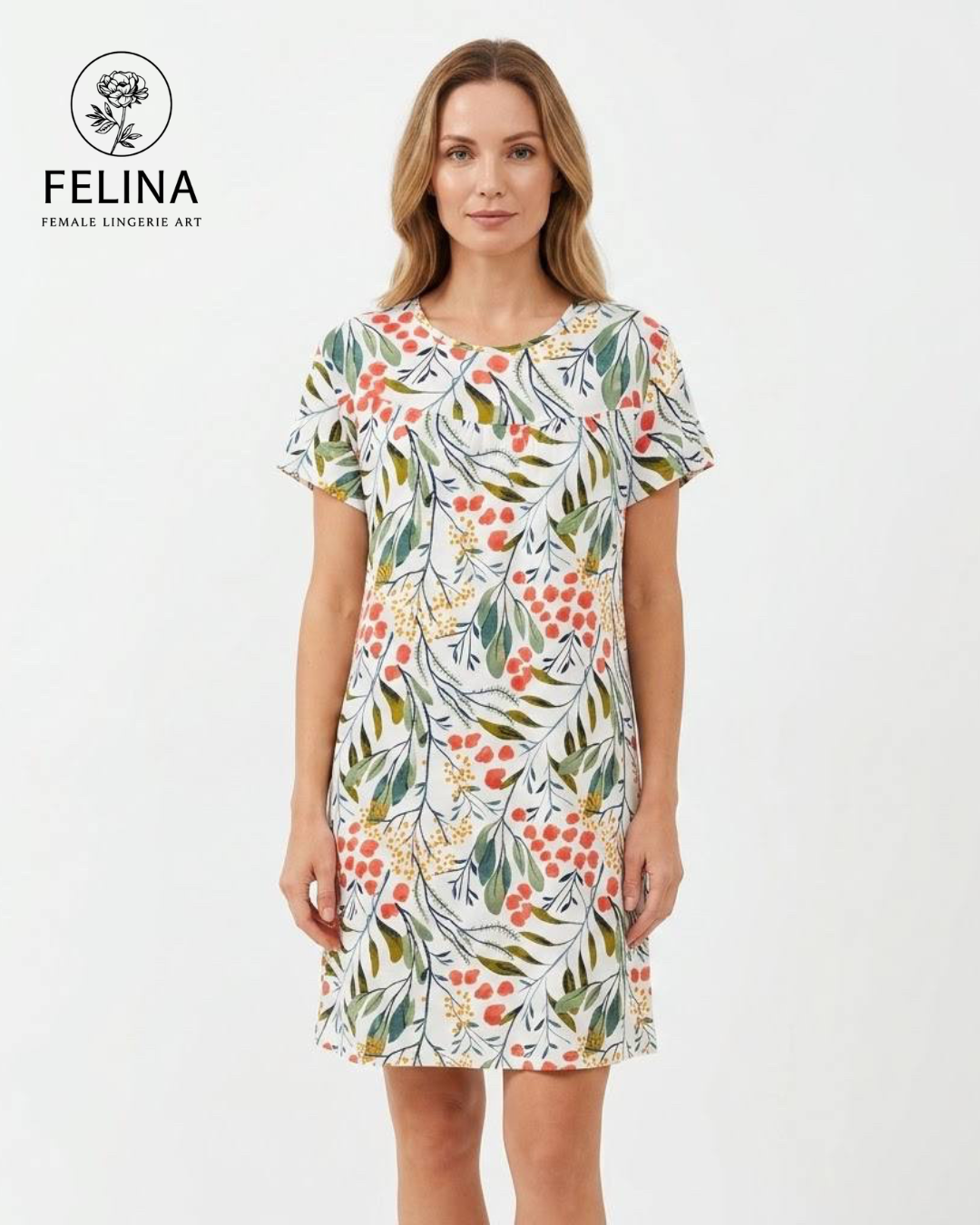 Women's Botanical Leaf Print Short Sleeve Nightdress