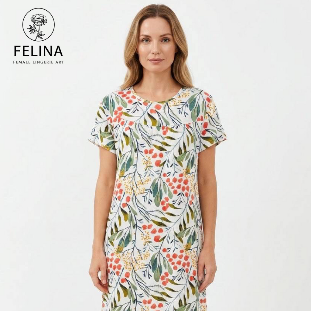 Women's Botanical Leaf Print Short Sleeve Nightdress