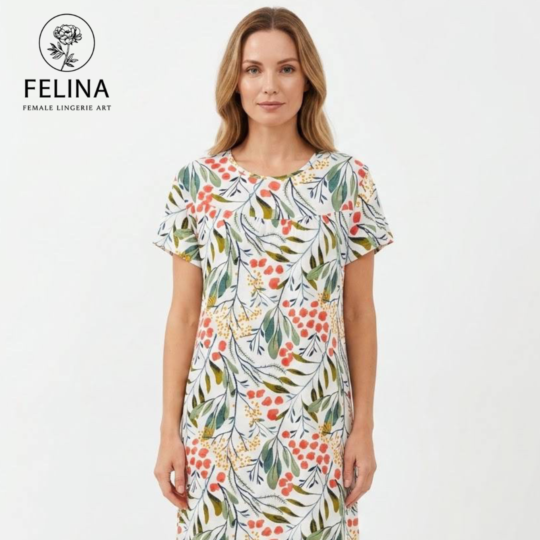 Women's Botanical Leaf Print Short Sleeve Nightdress