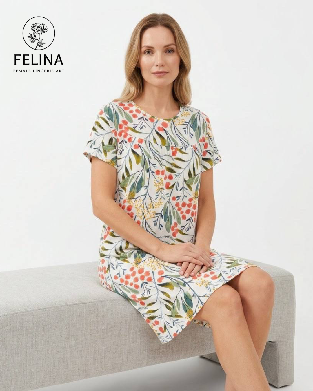 Women's Botanical Leaf Print Short Sleeve Nightdress