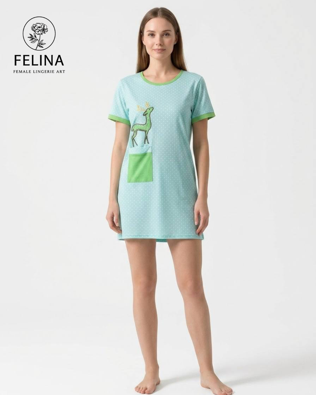 Women's Deer Print Short Sleeve Pocket Nightdress