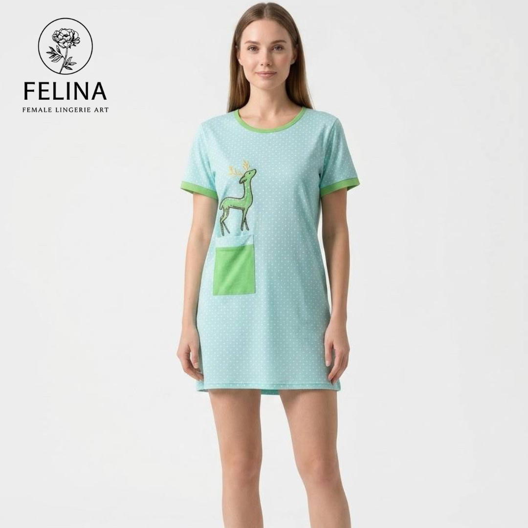 Women's Deer Print Short Sleeve Pocket Nightdress