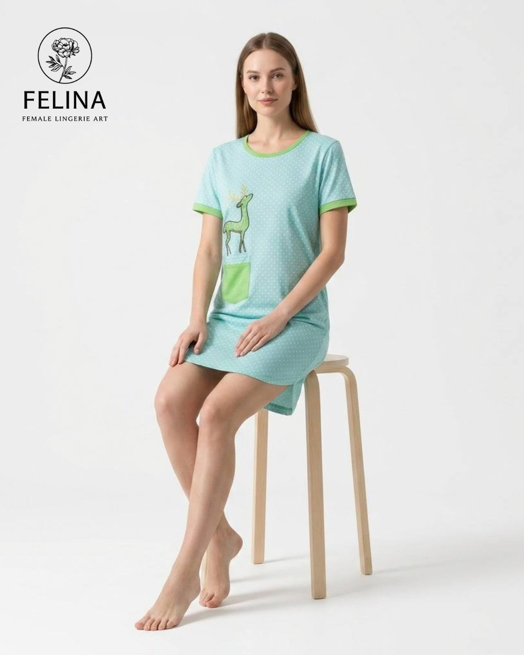 Women's Deer Print Short Sleeve Pocket Nightdress