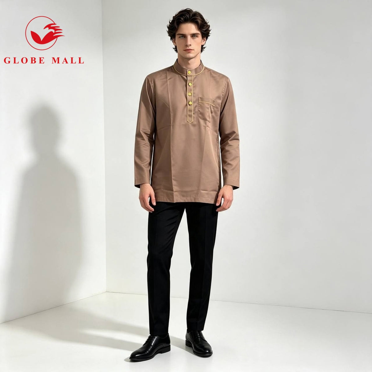Men’s Contrast Gold-Trim Cekak Musang Kurta