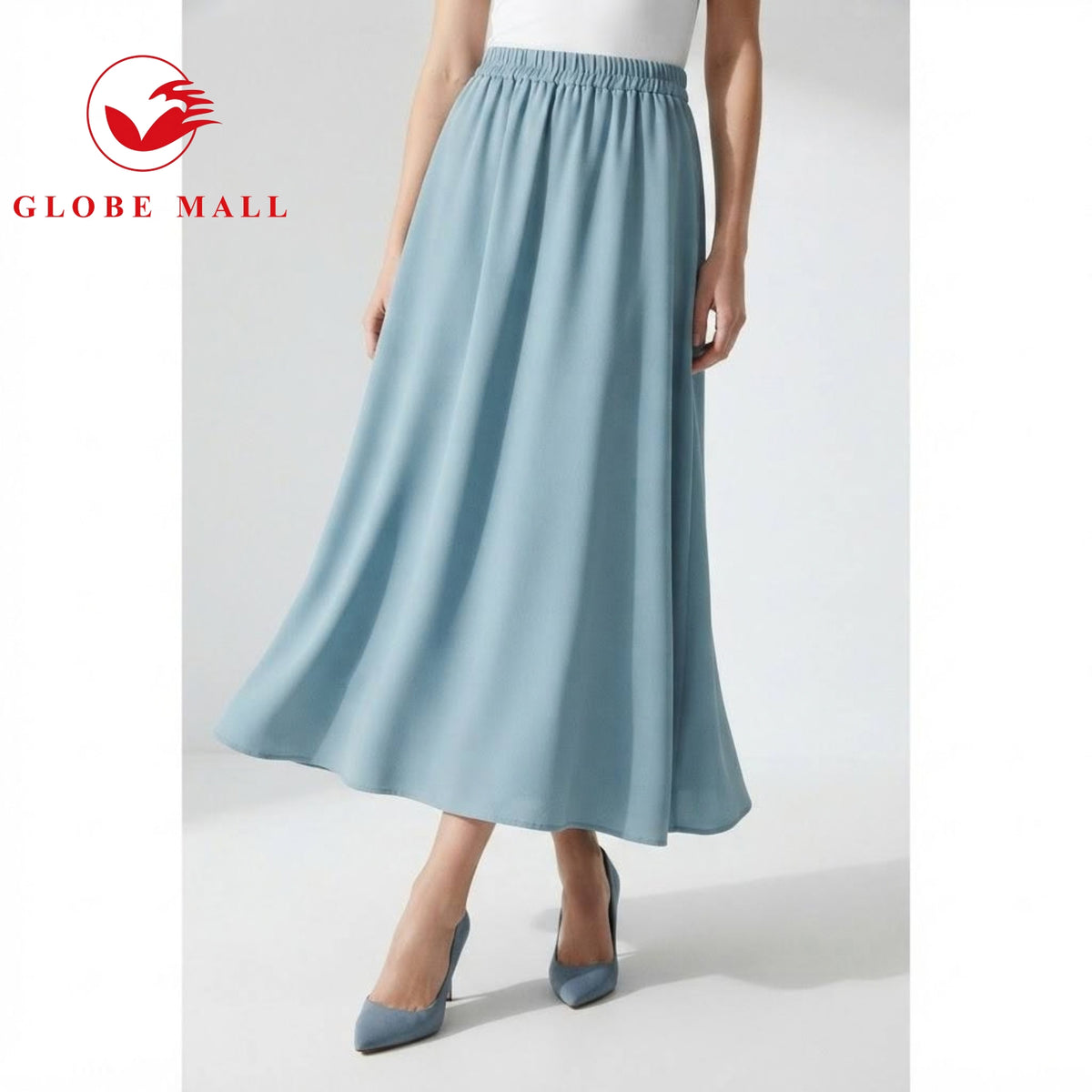 Women’s Elastic High-Waist Plain Pleated A-Line Maxi Skirt