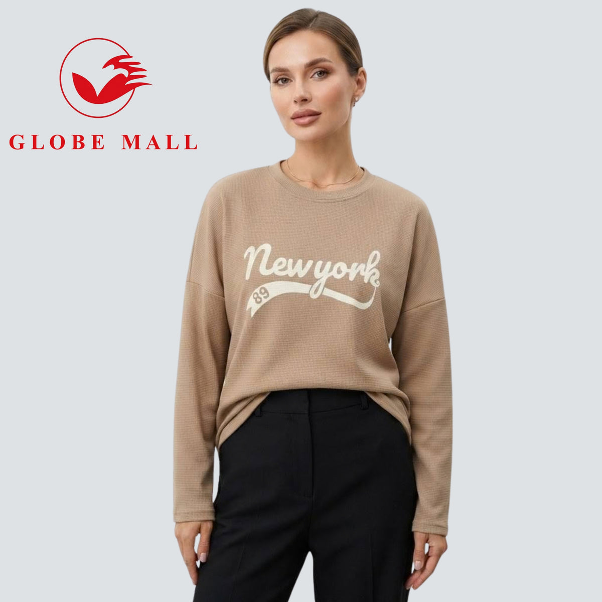 Women’s Graphic Long Sleeve Waffle-Knit Blouse
