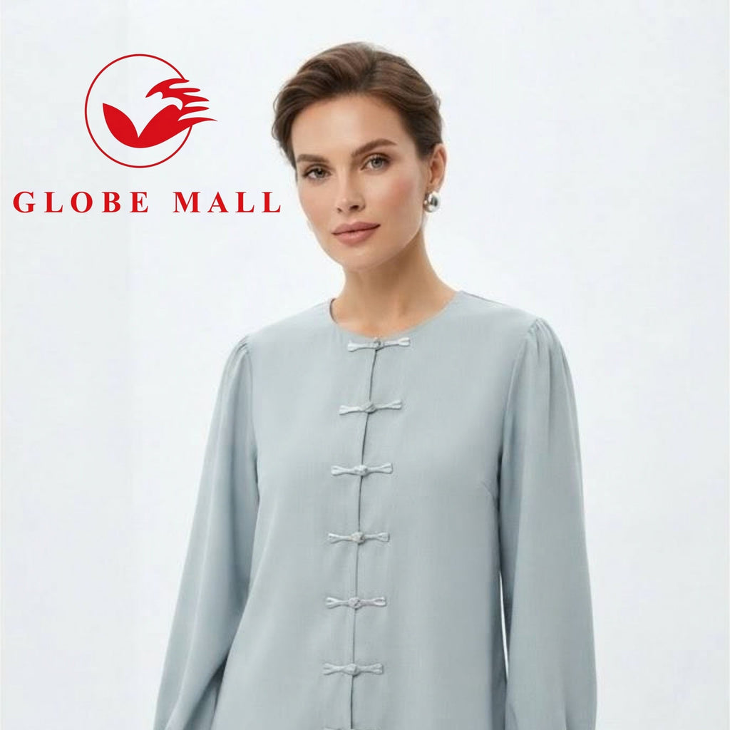 Oriental Button Long Sleeve Muslimah Blouse