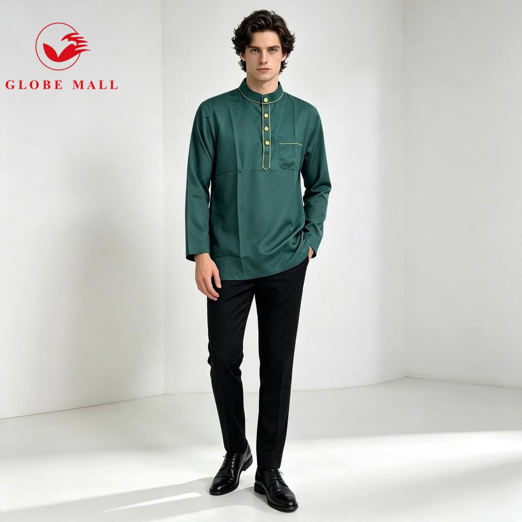 Men’s Contrast Gold-Trim Cekak Musang Kurta