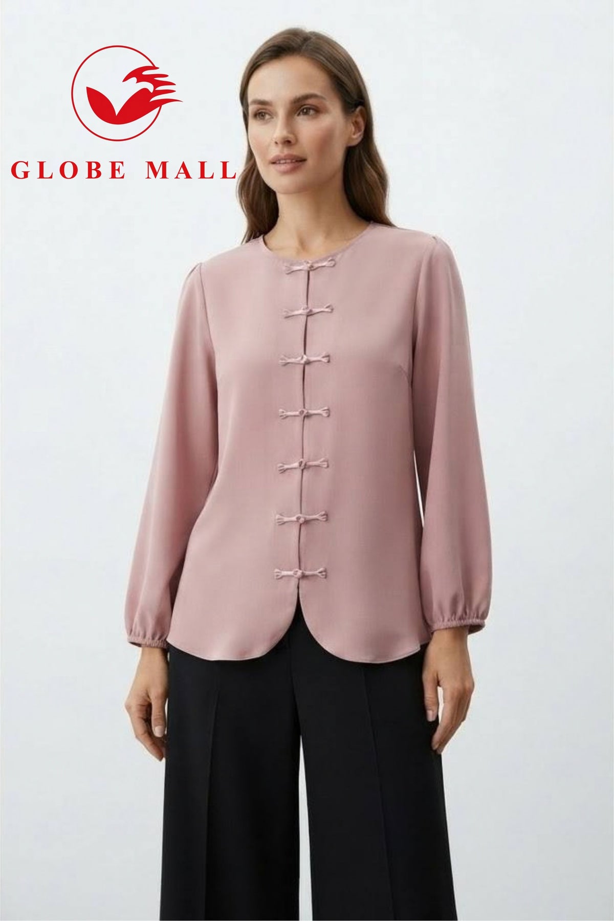 Oriental Button Long Sleeve Muslimah Blouse