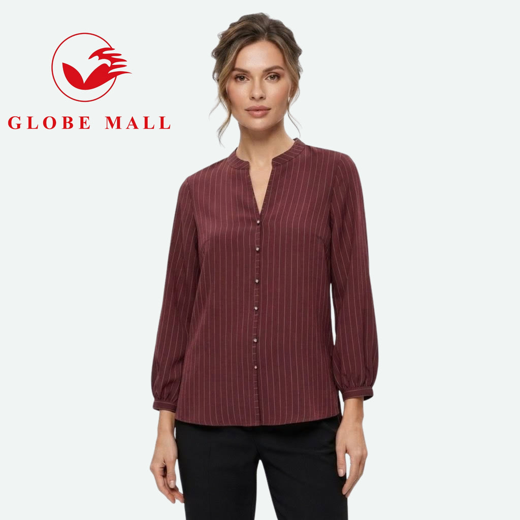 Ladies Striped V-Neck Long Sleeve Muslimah Blouse