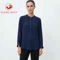 Ladies Minimalist Mandarin Collar Pearl-Button Muslimah Blouse