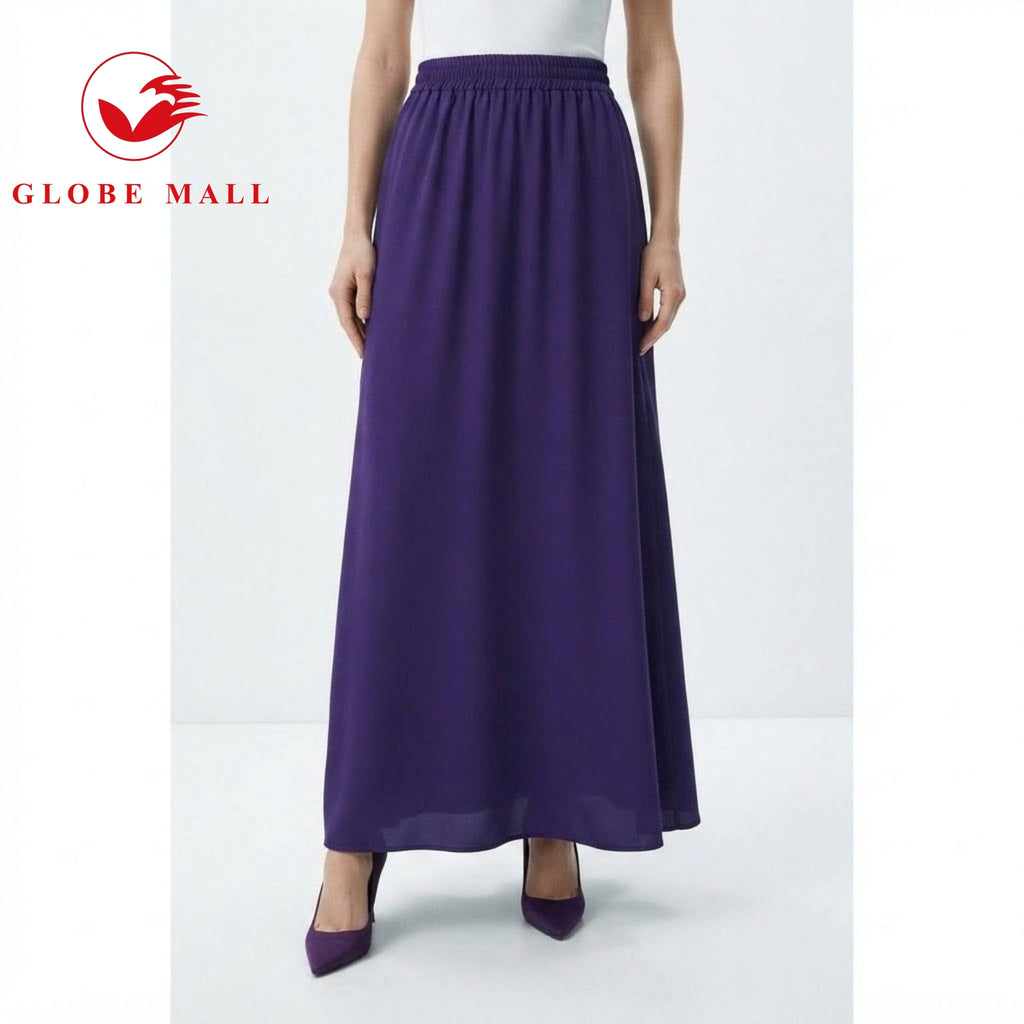 Women’s Elastic High-Waist Plain Pleated A-Line Maxi Skirt