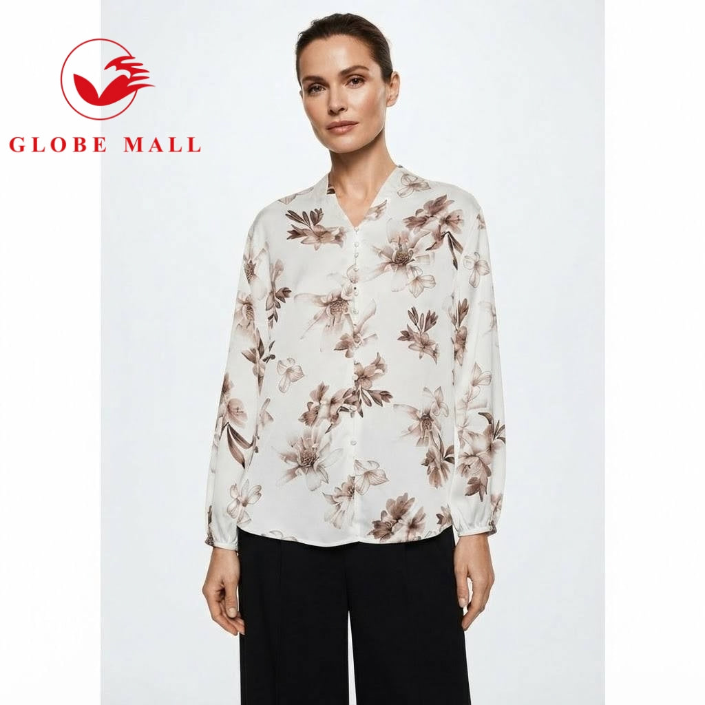 Ladies Elegant Floral V-Neck Long Sleeve Muslimah Blouse