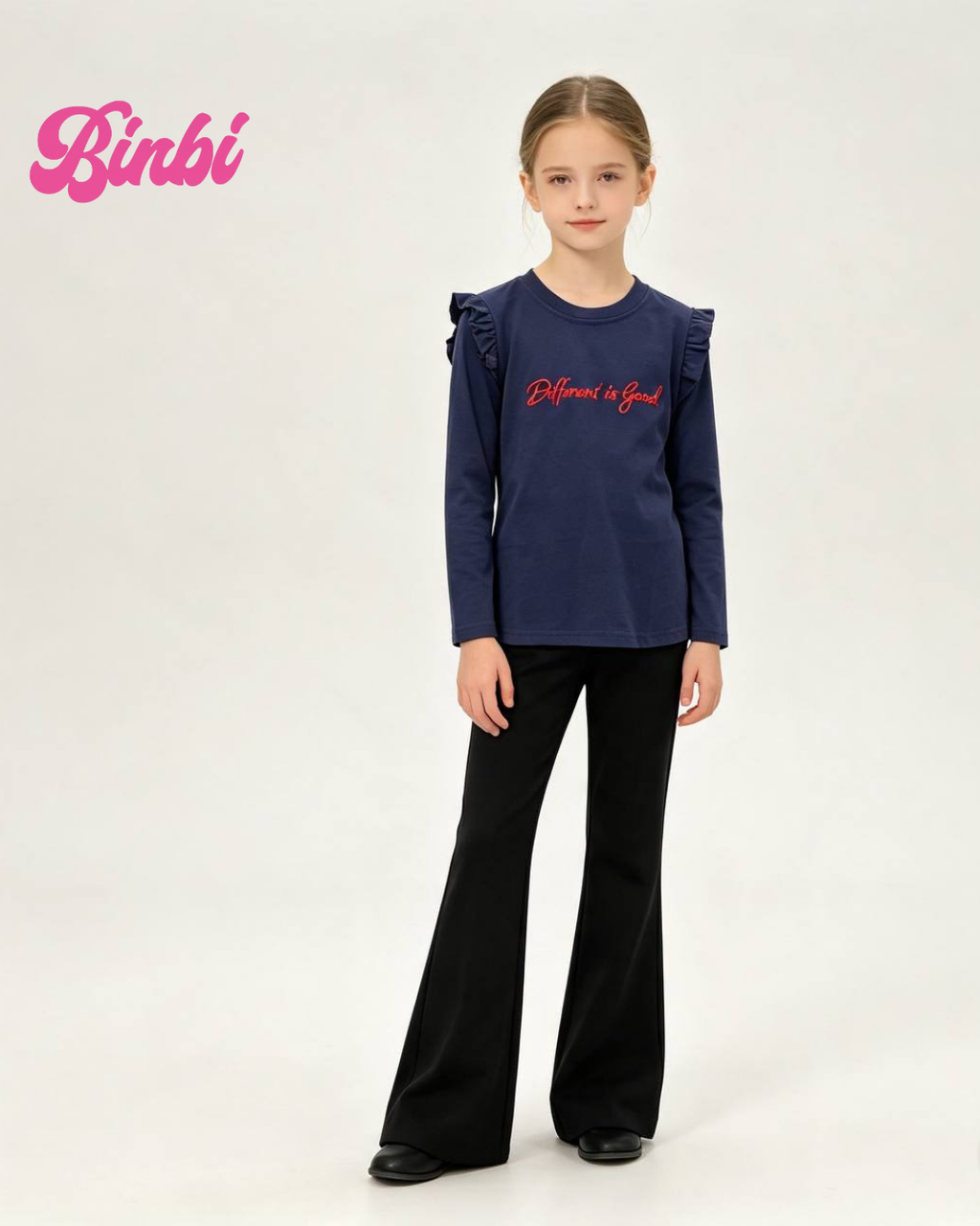 Girls' Ruffle Shoulder Long Sleeve Top