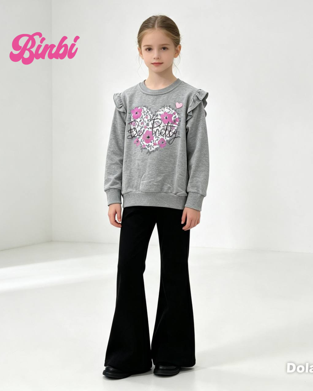 Girls' Ruffle Shoulder Long Sleeve Sweatshirt