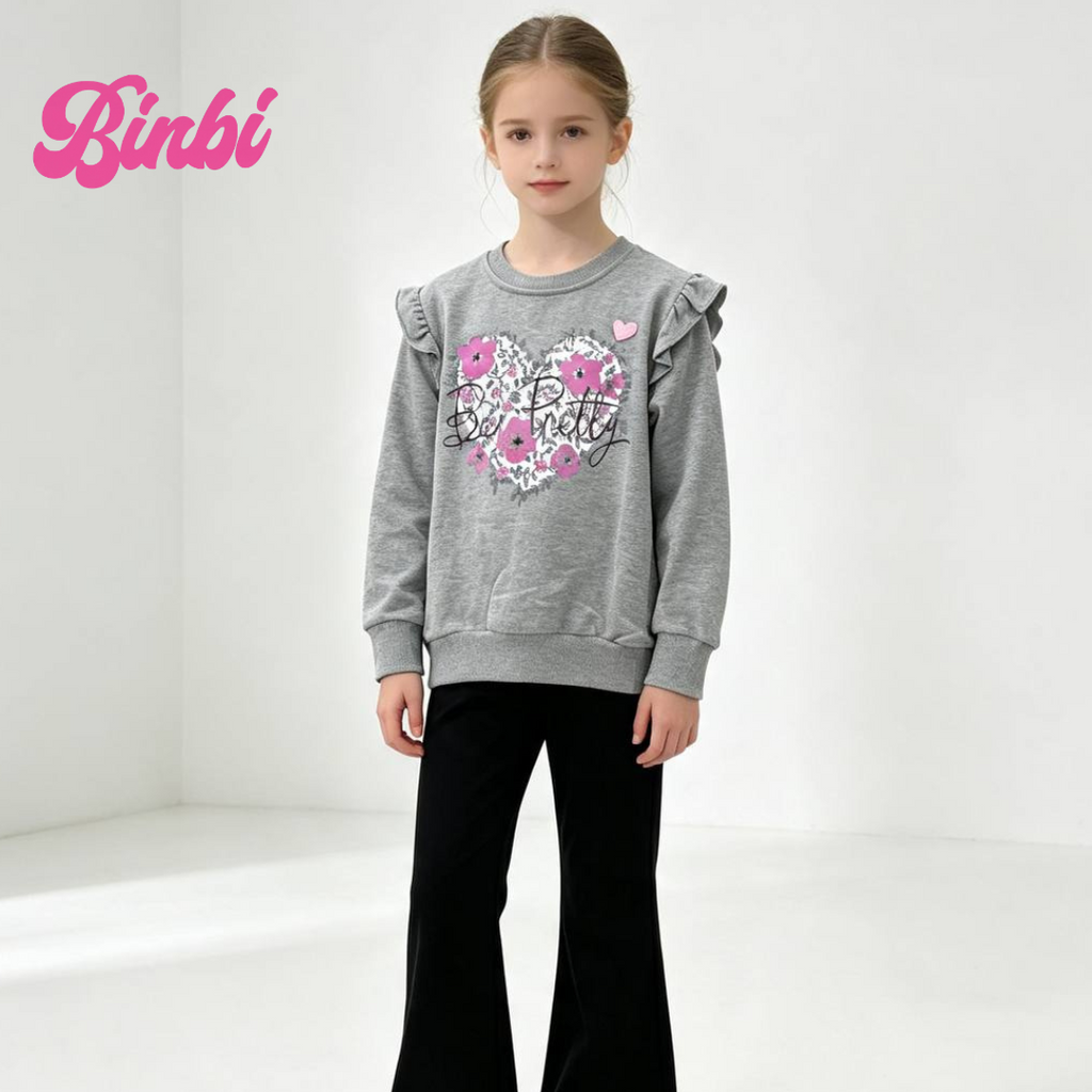 Girls' Ruffle Shoulder Long Sleeve Sweatshirt