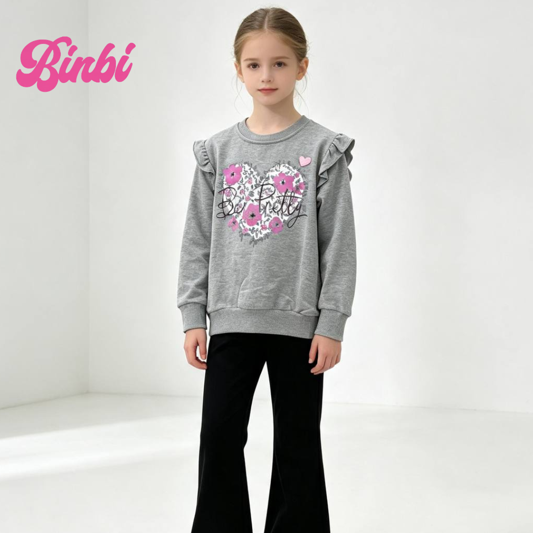 Girls' Ruffle Shoulder Long Sleeve Sweatshirt