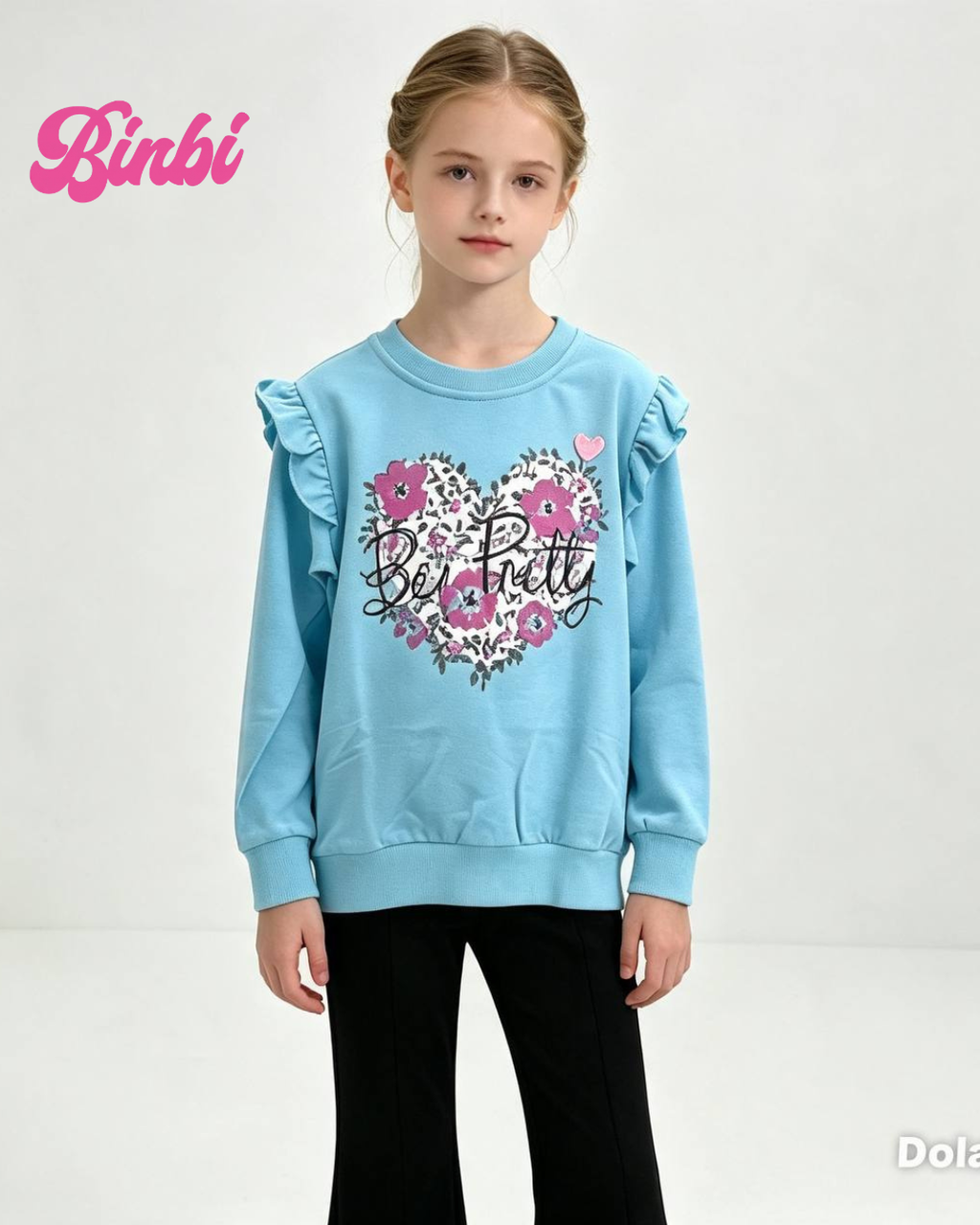 Girls' Ruffle Shoulder Long Sleeve Sweatshirt