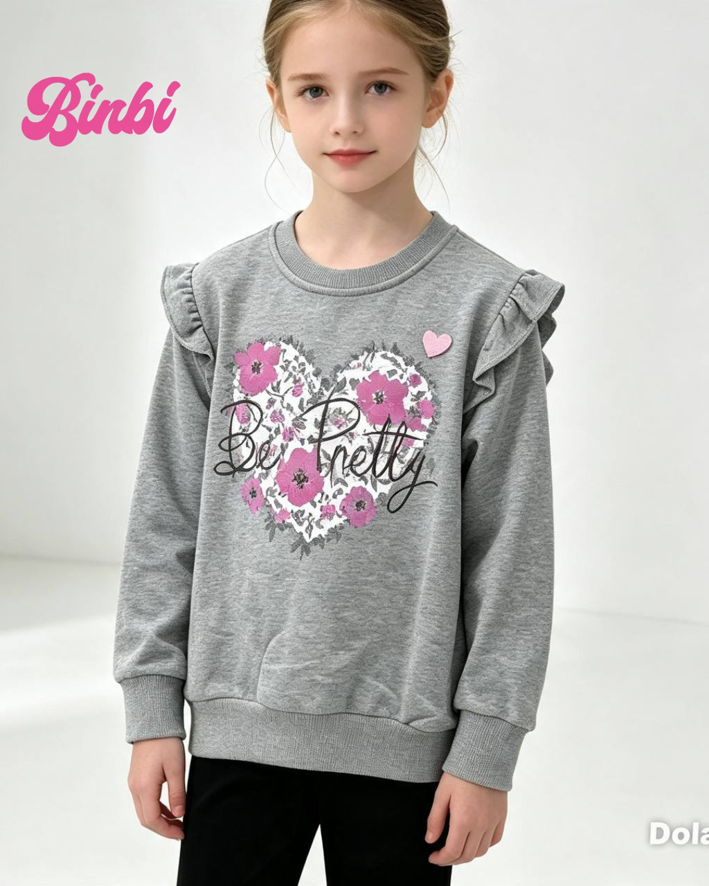 Girls' Ruffle Shoulder Long Sleeve Sweatshirt