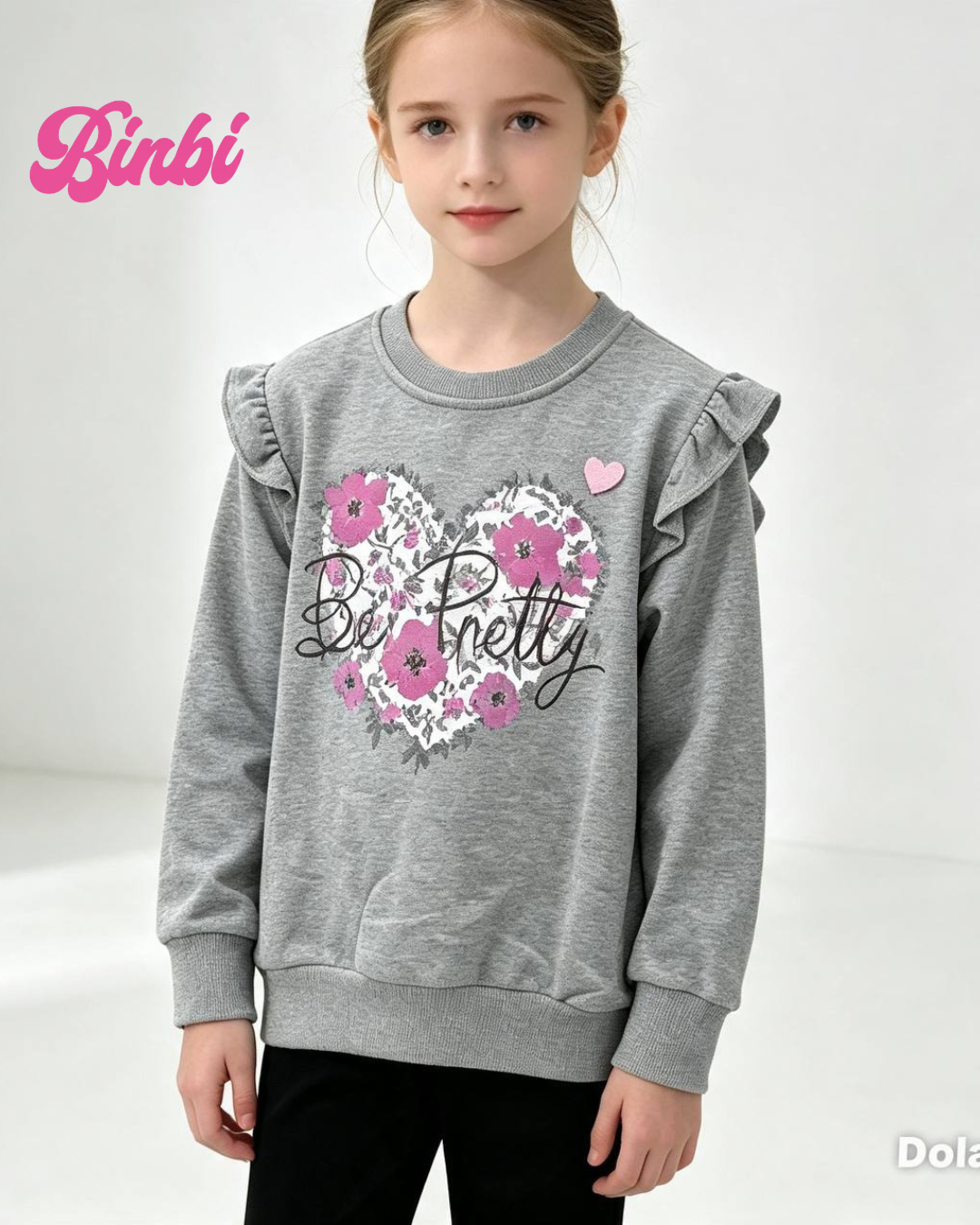 Girls' Ruffle Shoulder Long Sleeve Sweatshirt