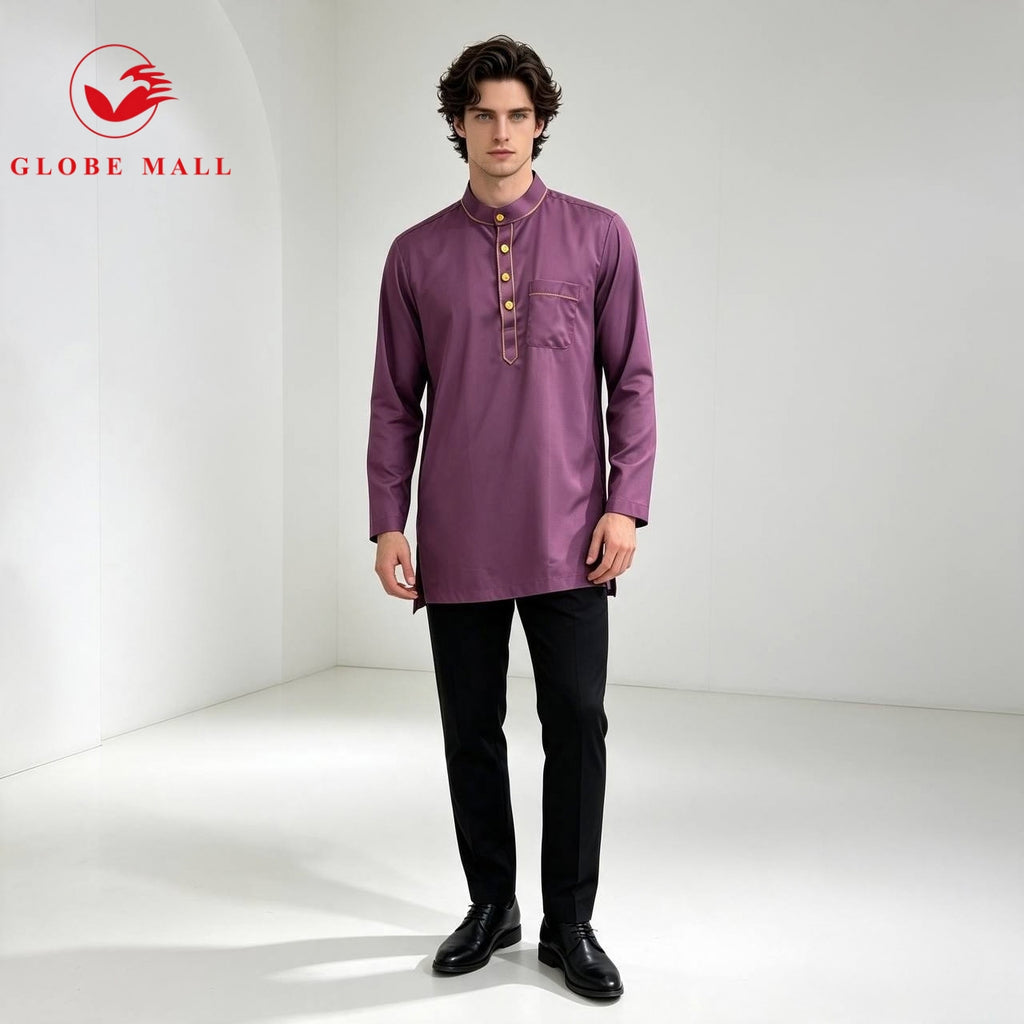 Men’s Contrast Gold-Trim Cekak Musang Kurta