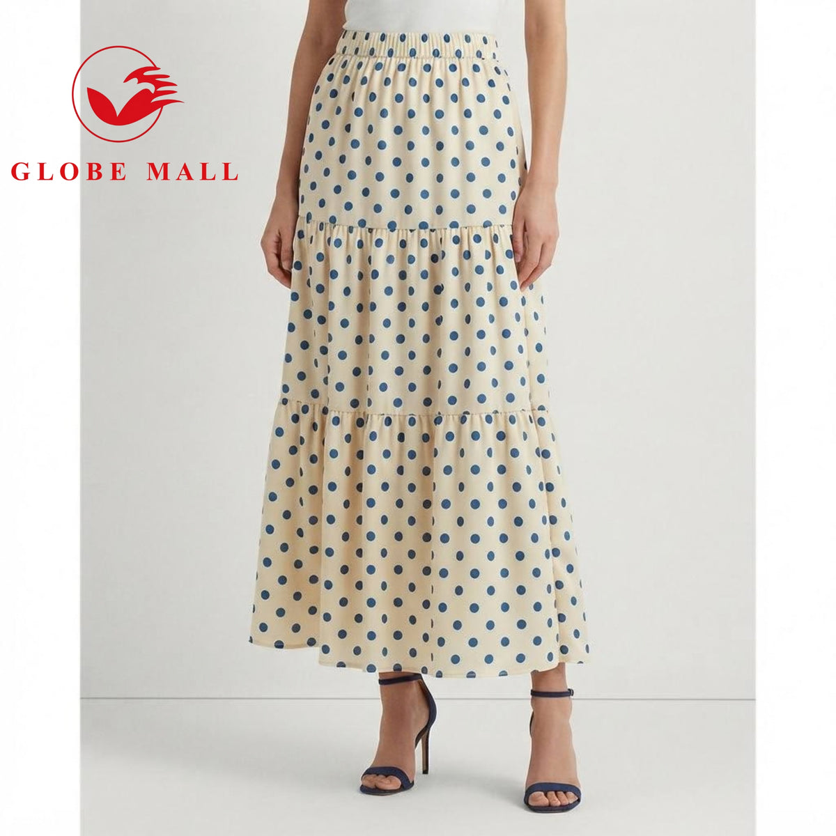 Ladies High-Waisted Tiered Polka Dot Maxi Skirt