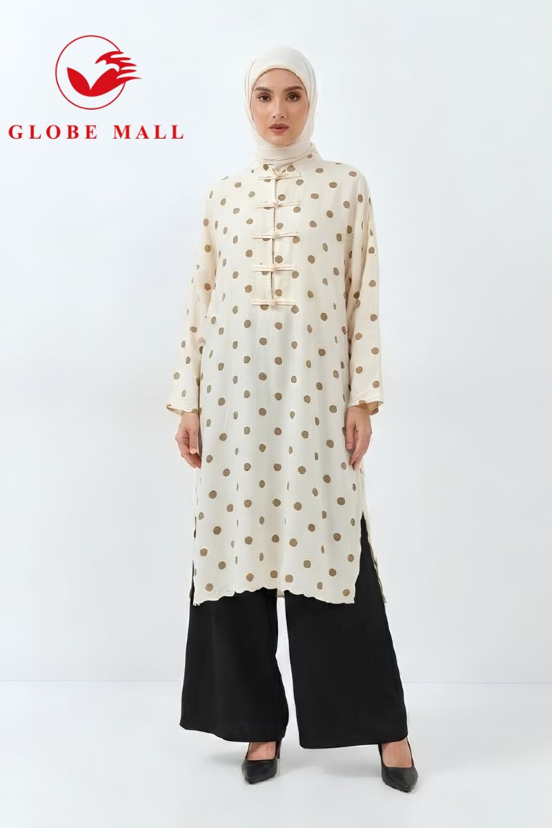Ladies Polka Dot Longline Muslimah Blouse